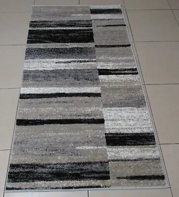 NEW GREY/BLACK MODERN HEATSET FLOOR HALL HALLWAY RUNNER RUG 80x150CM • $79