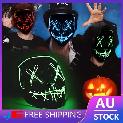 LED Purge Mask Glow In Dark Light Up Halloween Costume Scary Rave Festival • $10.99