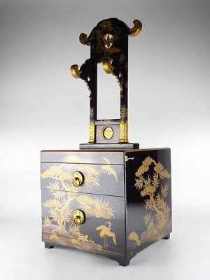 Antique Japanese Lacquer Maki-e Make Up Dresser Mirror Stand Edo • $2000