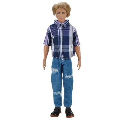 1/6 Boy Doll Clothes Plaided Shirt & Jeans Pants For Ken Doll Clothes Male Dolls • £4.19