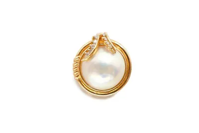 14k Yellow Gold Mabe Pearl And Diamond Pendant Enhancer Hinged Bail • $499.99