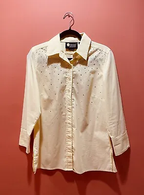 Christine Alexander Shirt Blouse Sz S Studs & Swarovski Crystals Embellished Ylw • £15.43