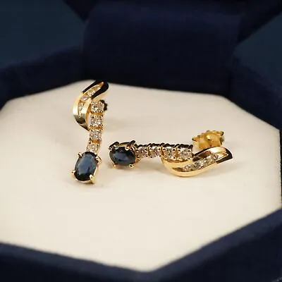 Dazzling 14k Diamond & Sapphire Earrings - Free Shipping USA • $399.99