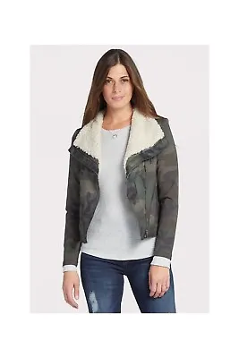 Anthropologie Marrakech~ Womens Camo Sherpa Collar Moto Jacket~ SZ S~ • $19.50