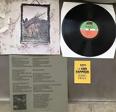 Led Zeppelin 4 IV-180 Gram Vinyl LP Gatefold Cover Insert & Press Pass • $14.99