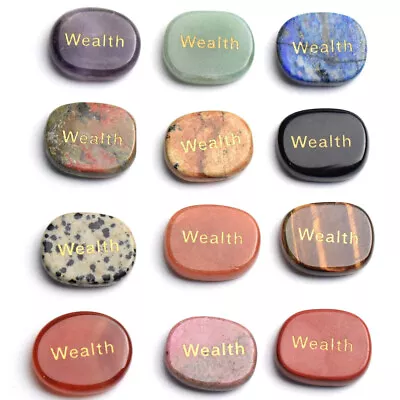 Natural Pocket Stone Engraved  Wealth  Lettering Inspirational Positive Word • $2.75