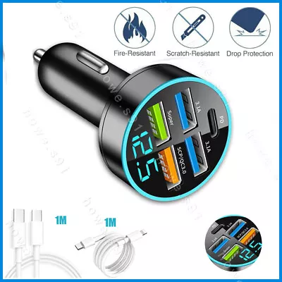 5 Ports Fast Charging Car Charger QC3.0 PD Type C Cigarette Lighter Adapter • $9.69