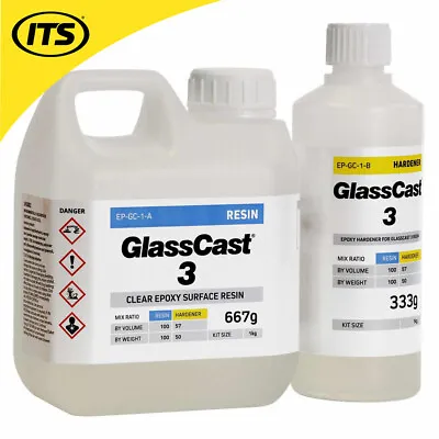 £26.39 • Buy Glass Cast 3 Clear Epoxy Coating Resin & Hardener Kit - 1kg