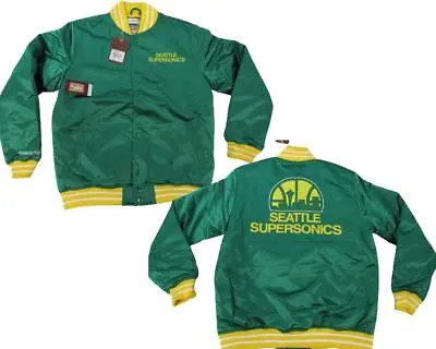 New Seattle Supersonics Mens Sizes Mitchell & Ness Heavy Satin Snap Jacket $150 • $111.24