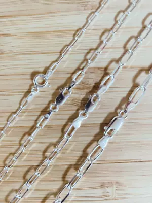 PAPERCLIP DIAMOND CUT CHAIN BRACELET 925 STERLING SILVER   ITALY    7 To 30 Inch • $8.72