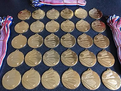 30x Junior Football Medals - Gold Metal With Ribbons • £19.99