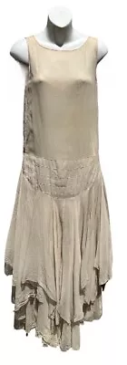 Antique White Flapper Drop Waist Handkerchief Layered Chiffon Evening Dress Gown • $79.99