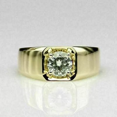 Round Lab Created Diamond Men's Wedding/Engagement Ring 14K Yellow Gold Plated • $101.99