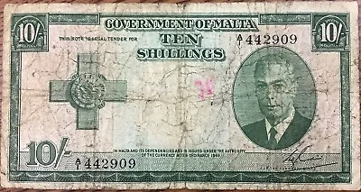 Malta 10 Shillings 1949 P.21 KGVI Scarce • $49.99