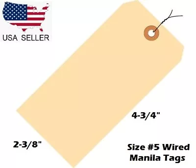 Pack Of 100 Size 5 Manila Inventory Shipping Hang Tags With Wire 4 3/4  X 2 3/8  • $12.59