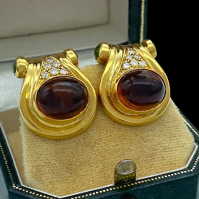£729.82 • Buy Antique Vintage Deco Retro 18k Yellow Gold Diamond Citrine Earrings 19.1g