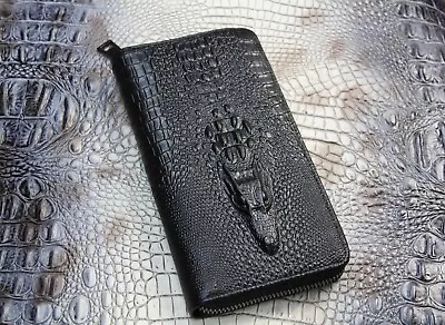 Black Leather Wallet Embossed Crocodile Pattern • $29.99