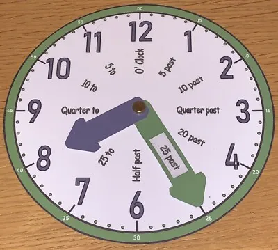 £4.25 • Buy TEACHING CLOCK Learn To Tell The Time - (Green & Purple)