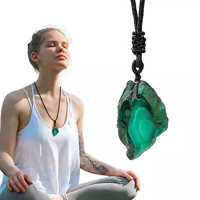 Malachite Crystal Necklace Women Man Gemstone Pendant Reiki Energy Stone Gift • $10.36