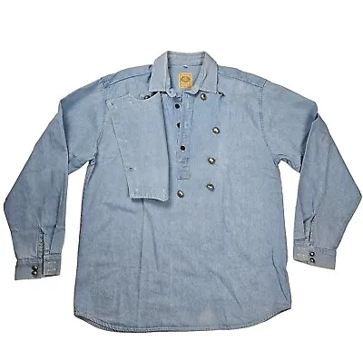 Vintage Wah Maker Denim Shirt Mens Large Blue Lomg Sleeve Bib Frontier Clothing  • $60