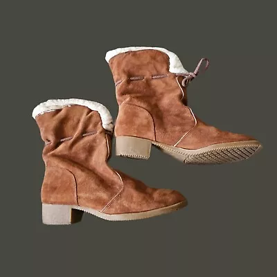 VINTAGE Hush PuppiesBoots Suede Leather Sherpa Lined Tan 11M • $59.49