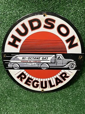 Vintage Hudson Porcelain Sign Gas Pump Plate Motor Oil Advertising Train Auto • $162.42