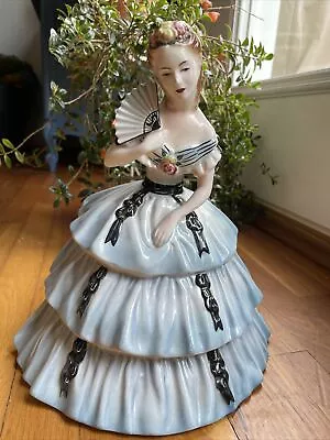 $55 • Buy Art Deco Antique Porcelain Goldscheider Lady Figurine With Fan & Blue Dress 10.5