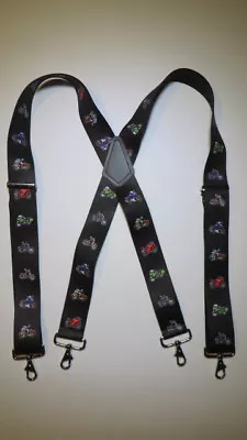 Men's X Style Suspenders Motorcycle Design On Black USA Made • $19.66