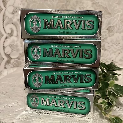 4 X MARVIS Toothpaste CLASSIC STRONG MINT 25ml/1.3oz Ea. IN BOX/SEALED Free Ship • $19.29