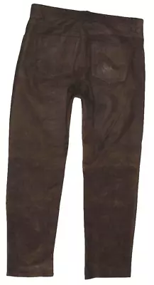 Long Men's Leather Jeans/Nubuk- Pants IN Dark Braun Approx. W36   / L34   52 • $49.74