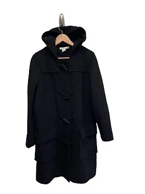 J. Crew Y2K Vintage Black Wool Duffle Coat W/Hood Hooded Toggle Buttons Size M • $28.95