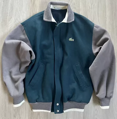 Vintage Lacoste Chemise Navy & Green Wool Varsity Bomber Jacket Size 14 • $65