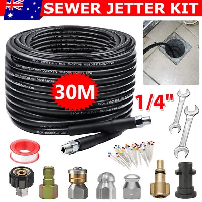 30M 5800PSI Pressure Washer Hose Sewer Jetter Kit NPT 1/4  Quick Connect Nozzles • $54.95