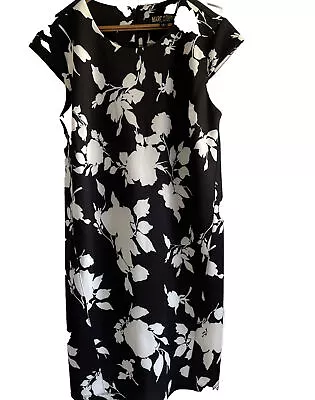 Marc Bouwer Womens Black White Floral Dress Sz M Short Cap Sleeve A-Line • $25