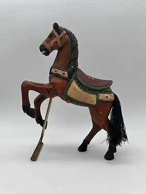 Vintage Carousel Horse Handmade Hand Painted  Wood Figure Metal Stand • $224.85