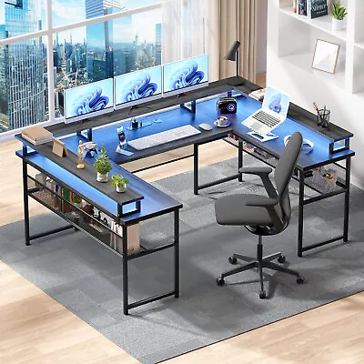 106  L-Shaped DeskU Shaped Gaming DeskComputer Desk With LED Strip And Outlets • $259.99