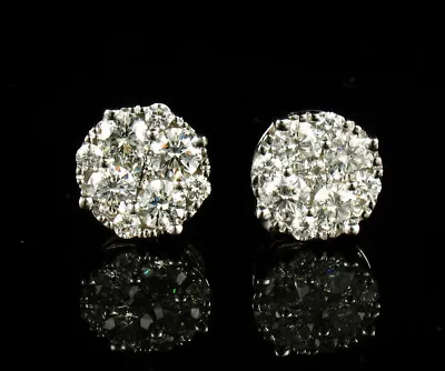Zales Signed Round Natural Diamond 14k White Gold Stud Stick Cluster Earrings • $1400