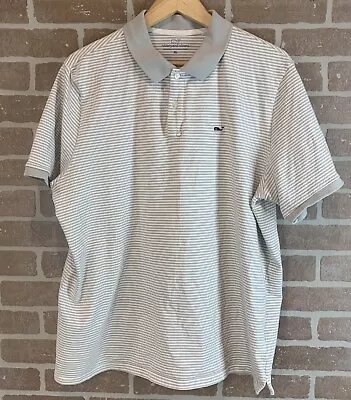 Vineyard Vines Polo Shirt XL Mens Gray & White Striped Short Sleeve Stretch Golf • $14.95