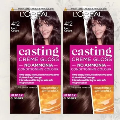 £19.99 • Buy X2 L'Oreal Casting Creme Gloss Semi-Permanent Hair Colour 412 Iced Cocoa