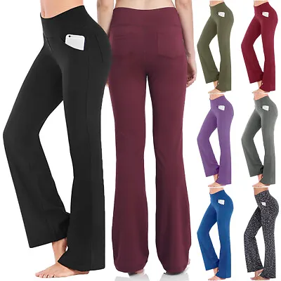 $24.95 • Buy Women High Waist Casual Gym Yoga Long Pants Sports Wide Loose Bootleg Trousers