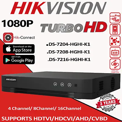 HIKVISION DVR DS-7208HGHI-K1 4 8 16Channel  1080p Motion Detection FULL HD TOP • £103.99