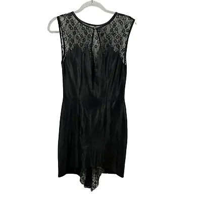 VERDUCCI VTG Leather Lace Black Dress Sexy Fitted SZ 8 Elvira Plunge Pin Up • $103.99