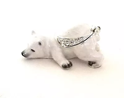 $22.95 • Buy Snoozy Polar Bear Pewter Bejeweled Hinged Miniature Trinket Box  Kingspoint 
