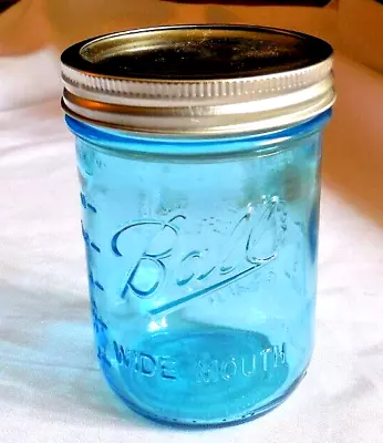 Ball Wide Mouth 12 Oz VINTAGE  Blue Canning Jar Fruit Embossed Measuring Jar • $15