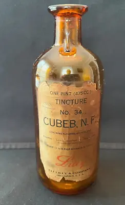 Vintage Eli Lilly Cubeb. N.F. Tincture Bottle. Gonorrhea/Cold Treatment • $10