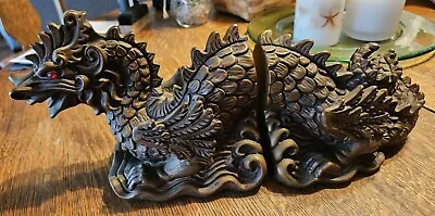 Vintage 1965 Universal Statuary Corp Chicago Dragon Bookends 14” Rare Red Eyes • $74.99