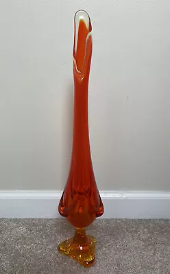 Vintage Viking 19'' Epic 3 Foil Swung Vase Orange Amberina Mid Century • $149.99