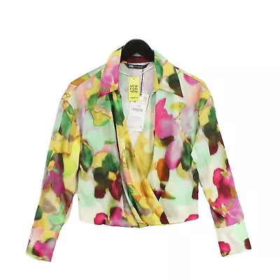 Zara Women's Blouse M Multi 100% Polyester Long Sleeve Collared Basic • £13