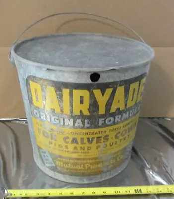 Dairy Feed Bucket DAIRYADE J&L Ware Antique Metal 25lb Yellow Vintage Can • $52.44