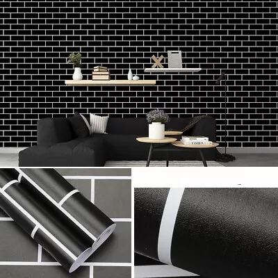 Black Bricks Wallpaper Peel And Stick Self Adhesive Contact Paper Home  Decor D3 • $16.42